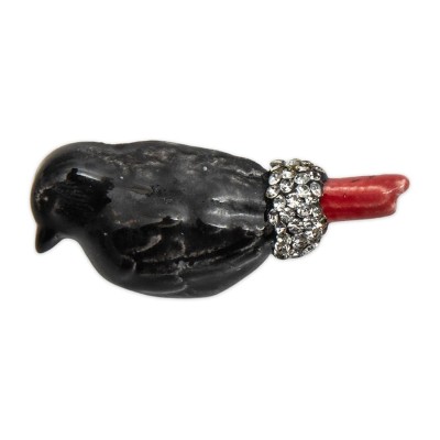 Ceramic Jewel Bird Brooch Black